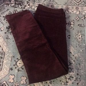 Burgundy, straight-leg, fine wale corduroys